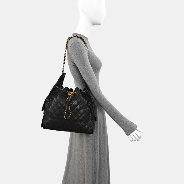 CHANEL 25 Medium Quilted Grained Calfskin Black