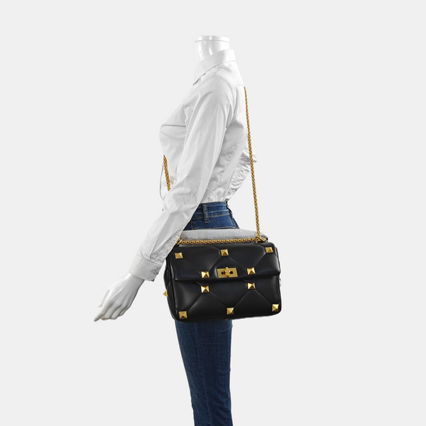 Roman Stud Quilted Lambskin Black