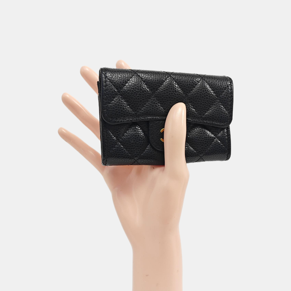 CLASSIC FLAP Quilted Grained Calfskin Black Wallet