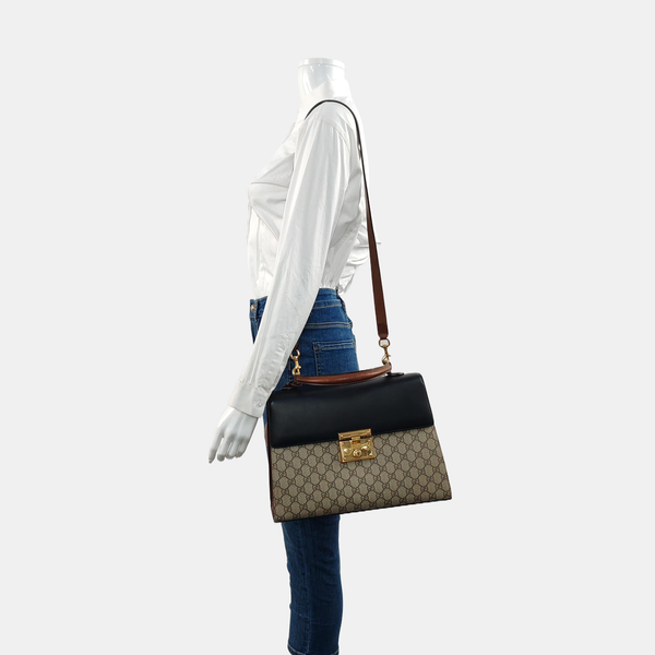 Padlock Medium Monogram Coated Canvas Beige