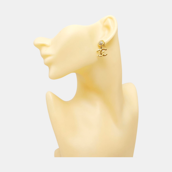 CC Logo Metal Gold Stud Earrings