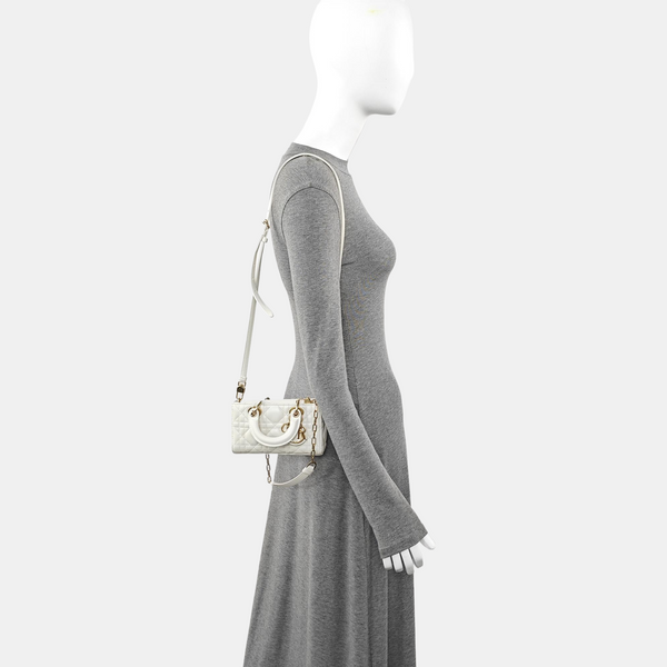 Lady D-Joy Super Mini Cannage Lambskin White