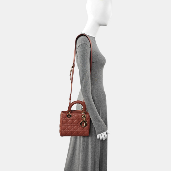 Authenticated pre-owned Lady Dior Small Quilted Lambskin Beige - Shoulder Bag at Looply