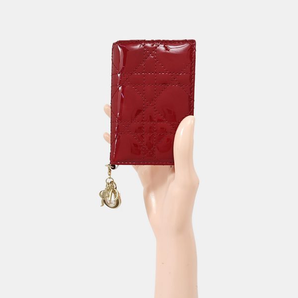 Lady Dior Cannage Patent Leather Red Card Holder