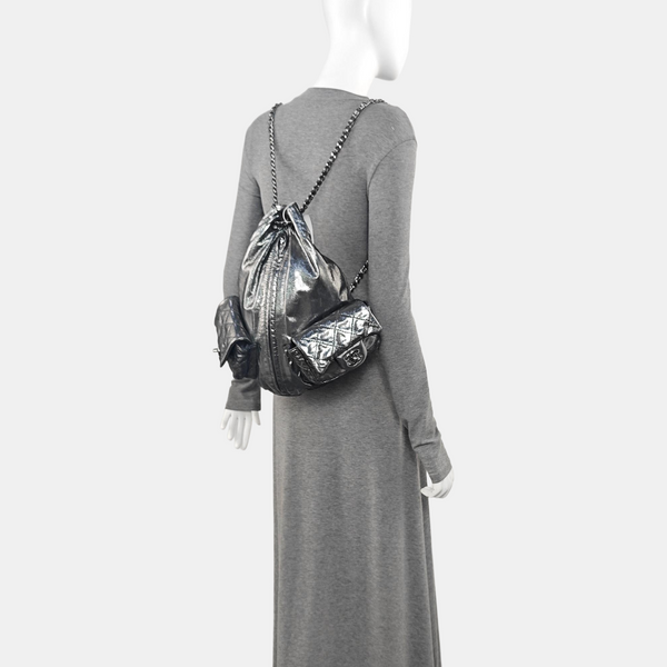 Quilted Calfskin Backpack Gray