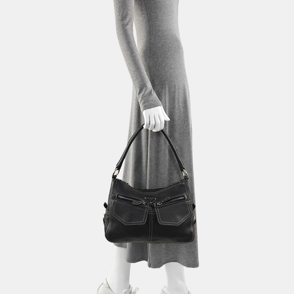 Leather Top Handle Bag Black