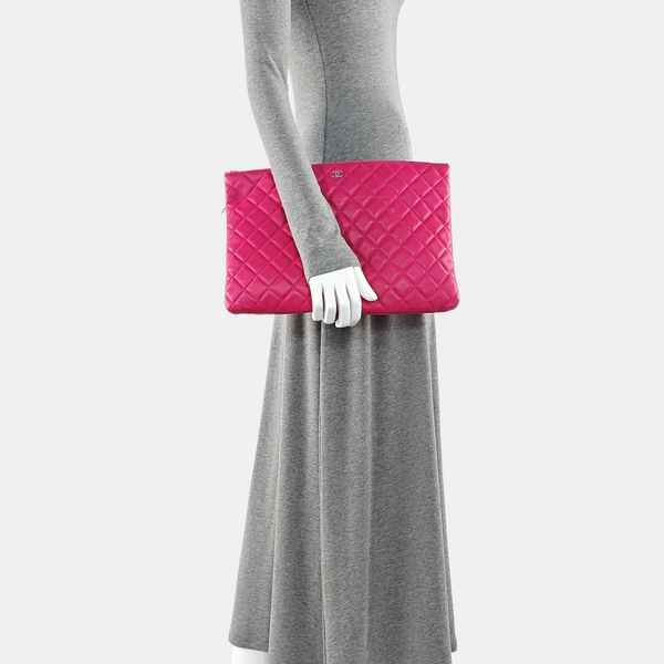 Quilted Lambskin Clutch Large Pink