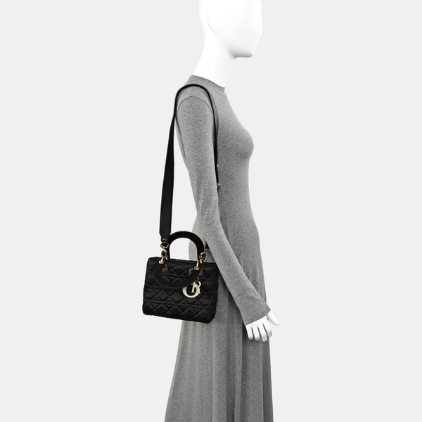 Lady Dior Small Cannage Silk Satin Black