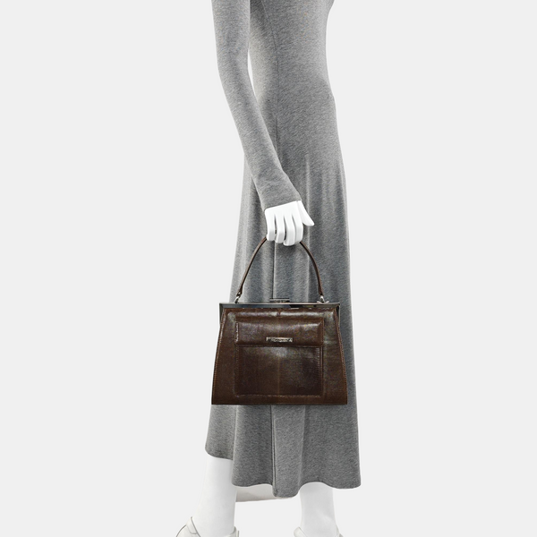 Lizard Top Handle Bag Brown