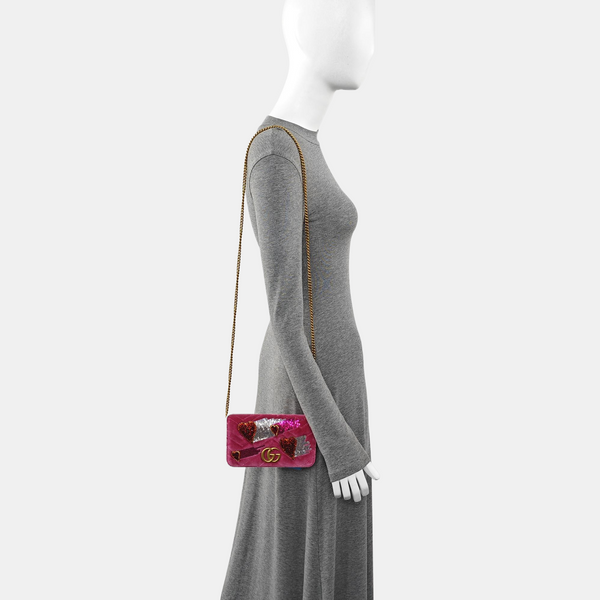 GG Marmont Super Mini Quilted Velvet Pink