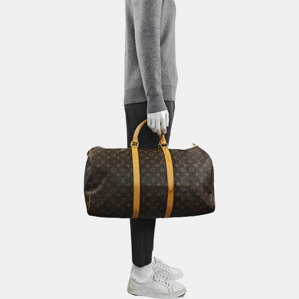 KEEPALL 50 Monogram Coated Canvas Brown