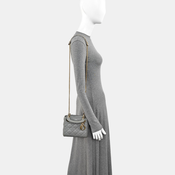 Lady Dior Mini Cannage Lambskin Gray