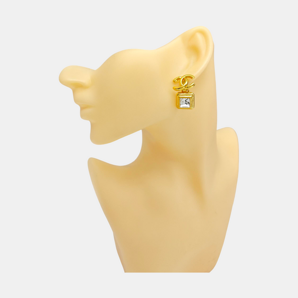 CC Logo Metal Gold Stud Earrings