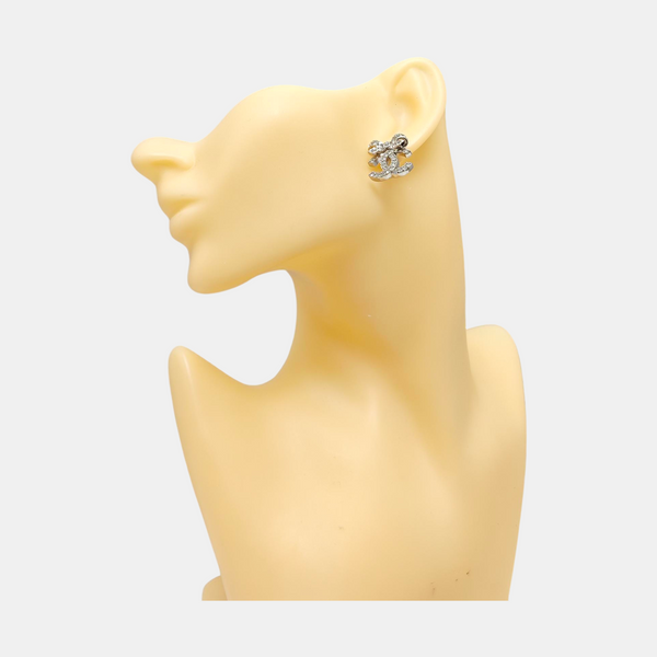 CC Logo Metal Silver Stud Earrings