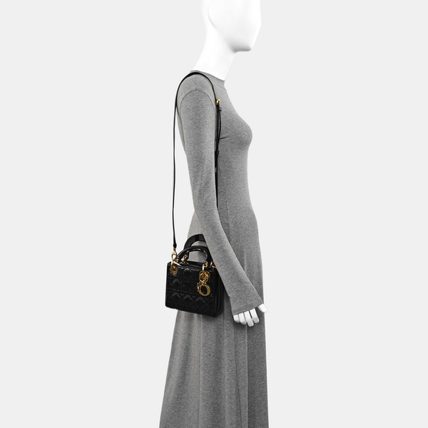 Lady Dior Mini Cannage Patent Leather Black
