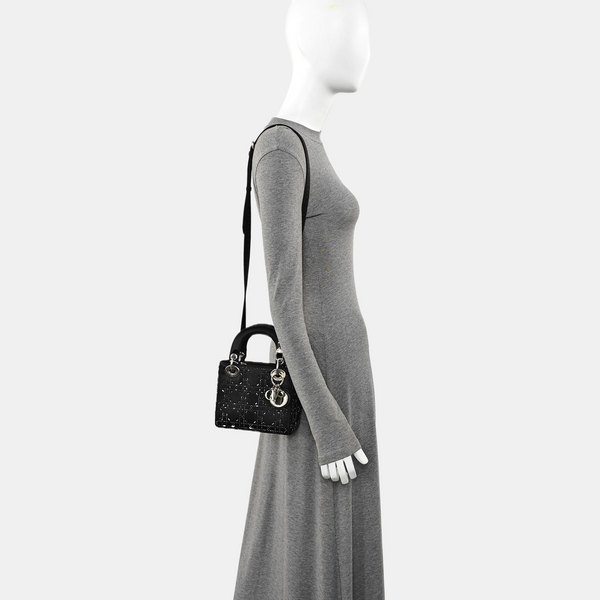 Lady Dior Mini Cannage Silk Satin Black
