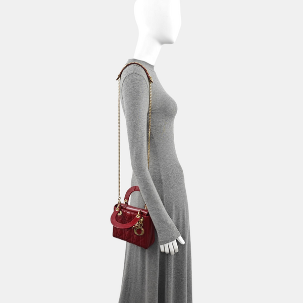 Lady Dior Mini Cannage Patent Leather Red