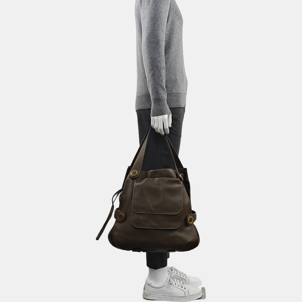 Calfskin Top Handle Bag Brown
