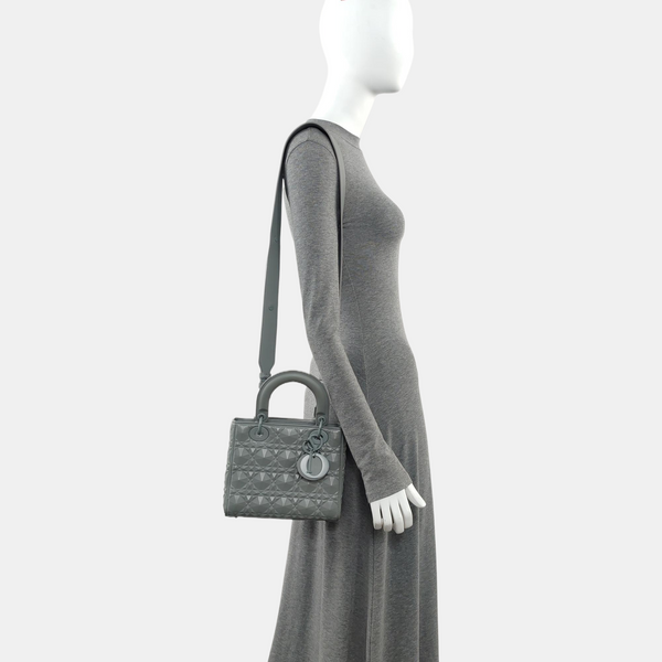 Authenticated pre-owned Lady Dior Small Quilted Calfskin Grey - Crossbody Bag at Looply