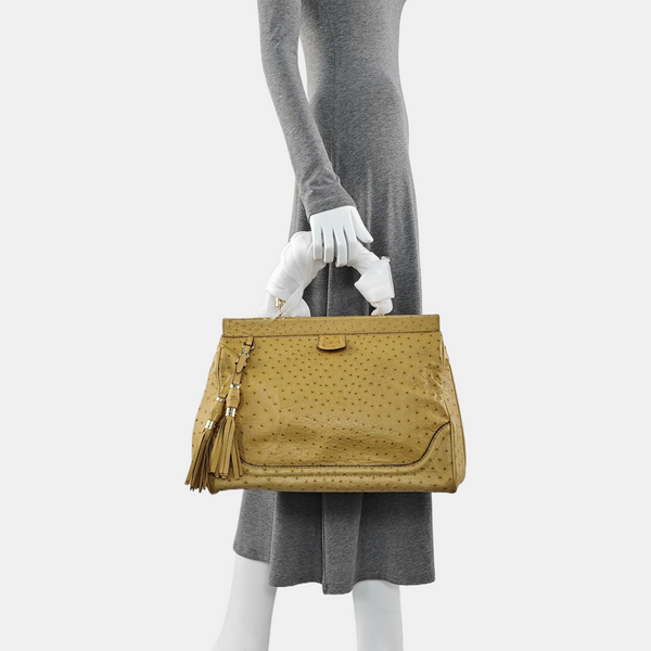 Ostrich Top Handle Bag Beige