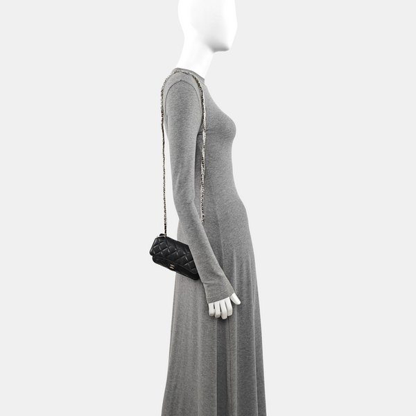 Quilted Grained Calfskin Shoulder Bag Black