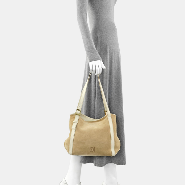 Suede Top Handle Bag Beige