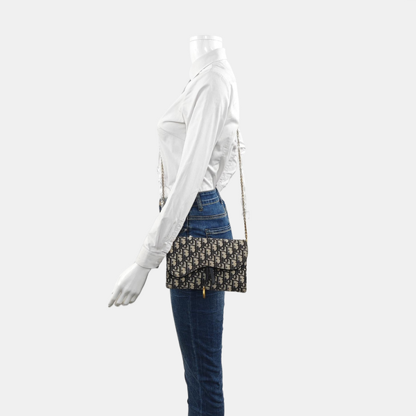 Authenticated pre-owned Saddle Medium Oblique Canvas Blue - Shoulder Bag at Looply