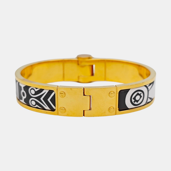 Enamel Hinged Bracelet Metal Gold Bangle
