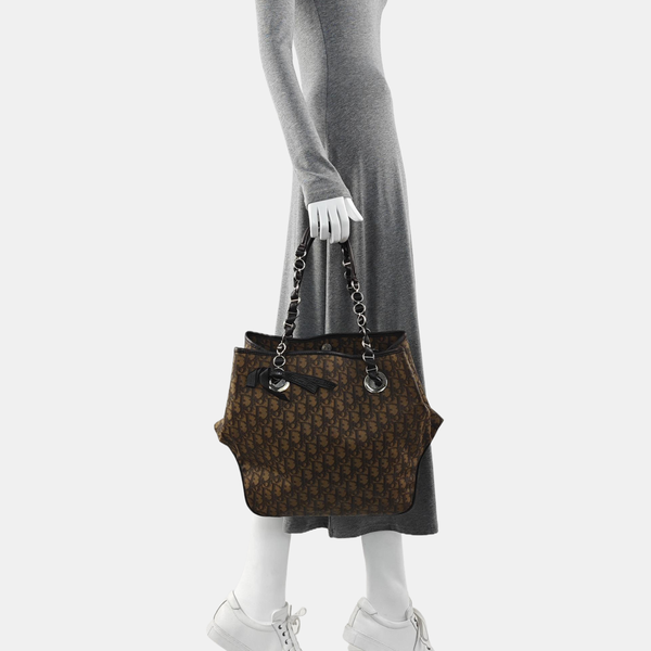 Oblique Coated Canvas Tote Bag Brown