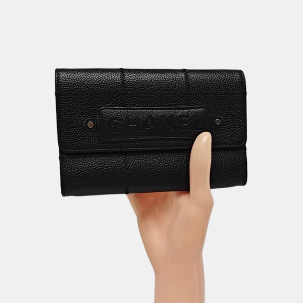 Quilted Grained Calfskin Wallet Black