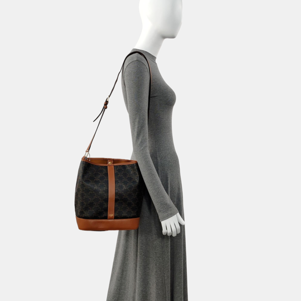 Authenticated pre-owned TRIOMPHE CANVAS Medium Coated Canvas Brown - Bucket Bag at Looply
