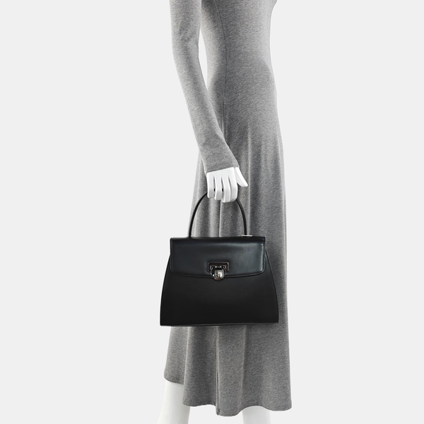 Calfskin Top Handle Bag Black