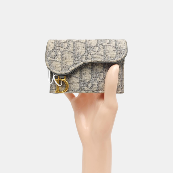 Saddle Mini Oblique Fabric Gray Card Holder