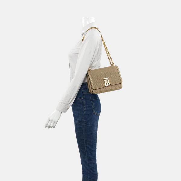 TB Small Quilted Lambskin Beige