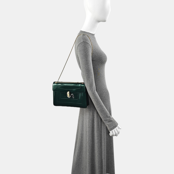 SERPENTI FOREVER Medium Quilted Patent Leather Green