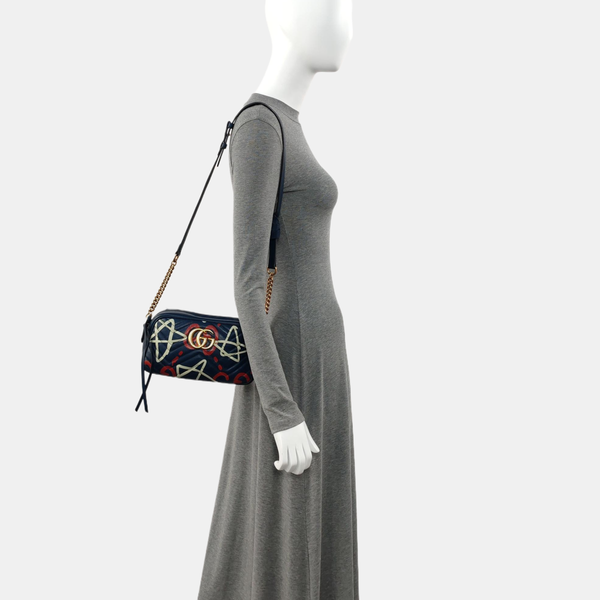 Authenticated pre-owned GG Marmont Small Quilted Calfskin Blue - Shoulder Bag at Looply