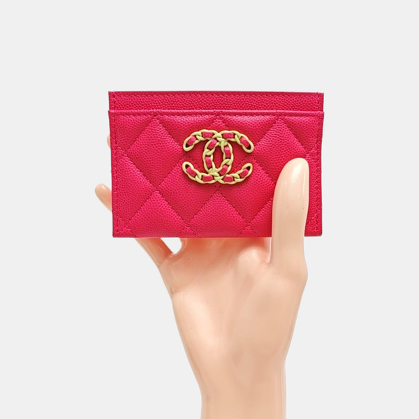 CHANEL 19 Small Quilted Grained Calfskin Red Card Holder