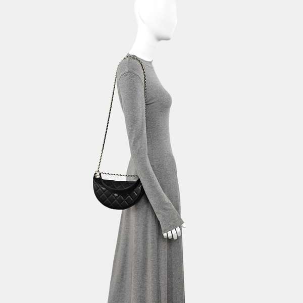 Quilted Grained Calfskin Shoulder Bag Black