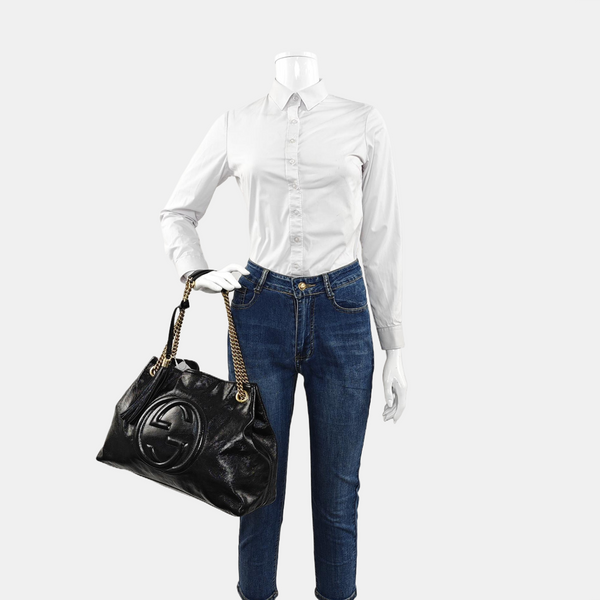 Soho Large Quilted Patent Leather Black