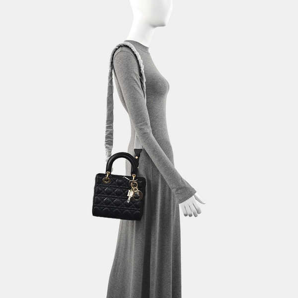 Lady Dior Small Cannage Silk Satin Black