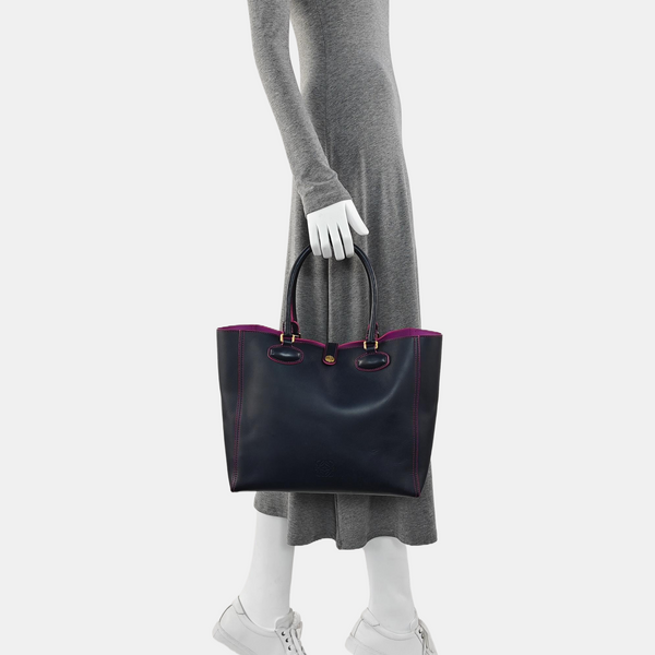 Leather Tote Bag Blue