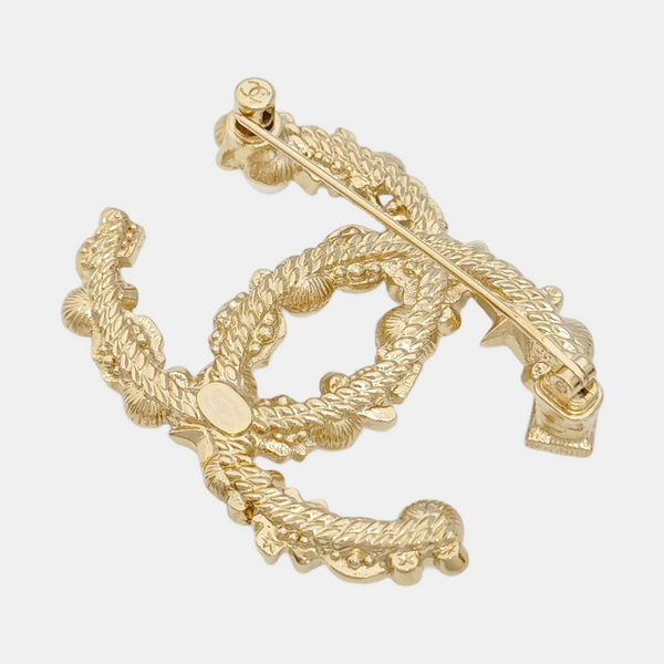 CC Logo Metal Gold Brooch