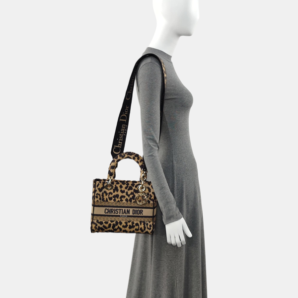 Authenticated pre-owned Lady Dior Medium Fabric Beige - Tote Bag at Looply