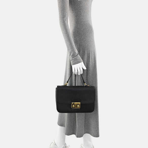 Calfskin Top Handle Bag Black