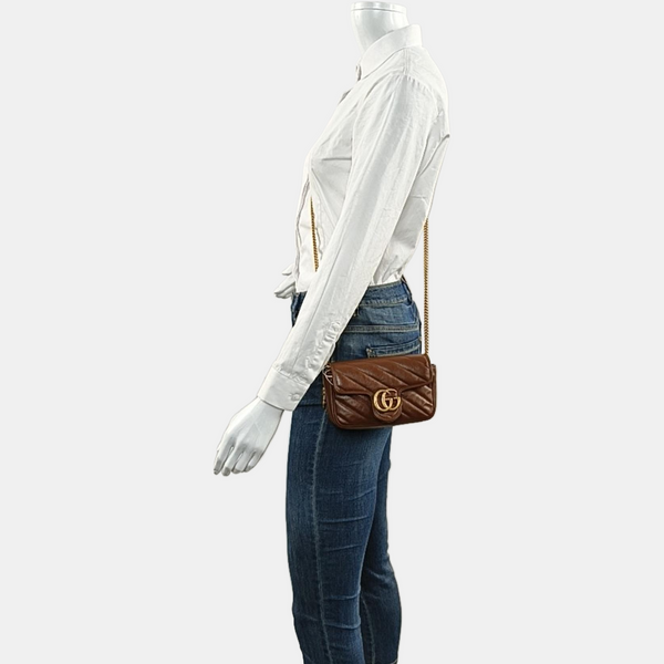 GG Marmont Mini Quilted Calfskin Brown
