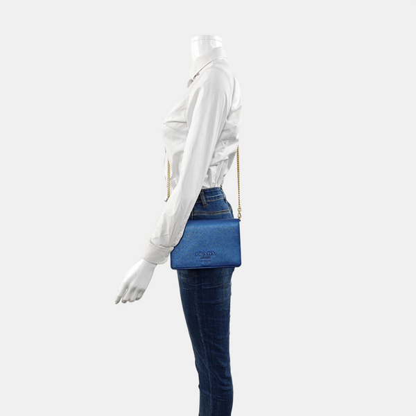Saffiano Calfskin Shoulder Bag Blue