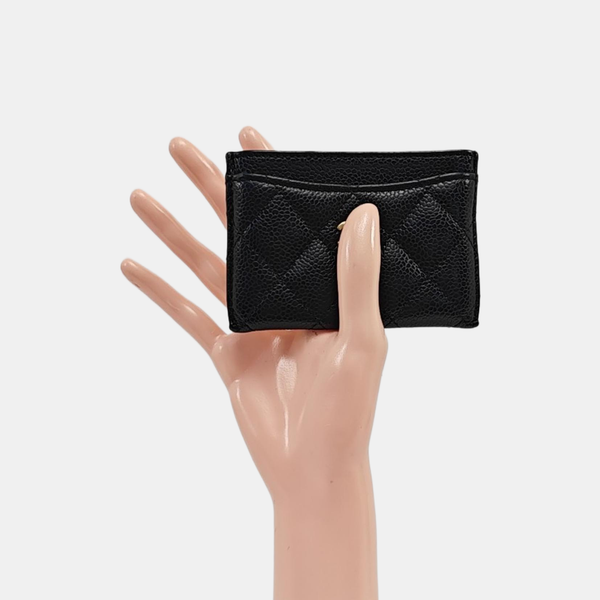 Quilted Grained Calfskin Card Holder Black