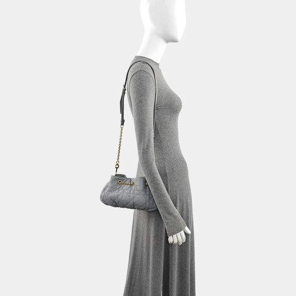 Cannage Lambskin Shoulder Bag Small Gray