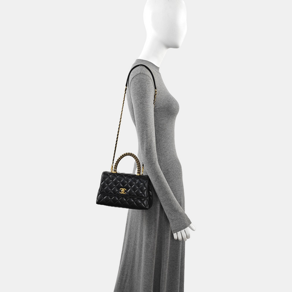 COCO HANDLE Small Quilted Calfskin Black