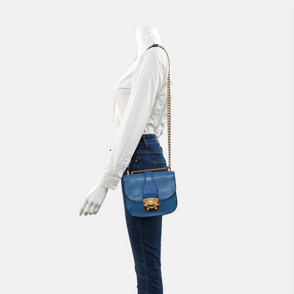 Calfskin Shoulder Bag Blue